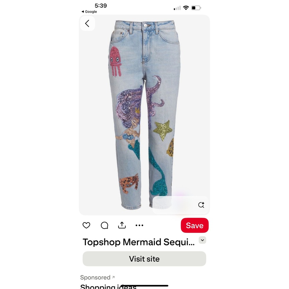 Topshop Mermaid Sequin Jeans Light Wash Ocean/Sea Life  Whimsical Art to Wear - Picture 14 of 15